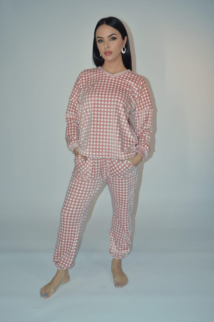 Pyjama d'échecs rose