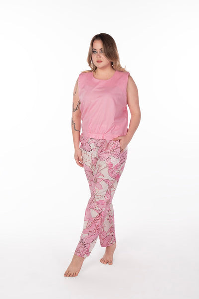 Sleeveless Pink Flower Pajama