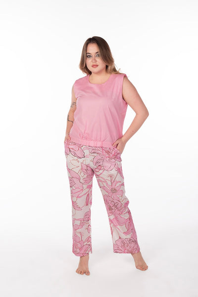 Sleeveless Pink Flower Pajama