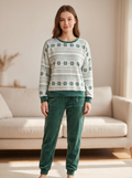 Winter Two-Piece Fair Isle Pajama Set with Soft Velour Joggers