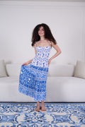 Blue Toile Viscose Midi Dress - My Secret 