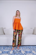 Orange Cotton Pajama Set with Printed Pants - My Secret 