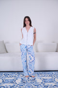 White & Blue Printed Viscose Pajama Set - My Secret 