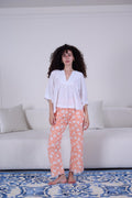 White & Orange Printed Cotton Pajama Set - My Secret 