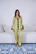 Olive Satin Oriental Pajama Set - My Secret 