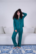 Emerald Satin Tailored Pajama Set - My Secret 