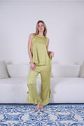 Olive Satin Ruffle Pajama Set - My Secret 