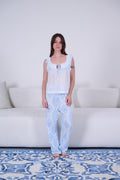 Blue Embroidered Cotton Pajama Set - My Secret 