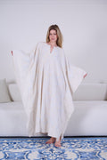 Beige Blue Embroidered Kaftan - My Secret 