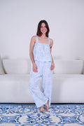 White Blue Embroidered Cotton Pajama Set - My Secret 