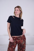 Black Cut-Out Cotton Blend Top - My Secret 