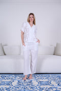 White Sheer Embroidered Pajama Set - My Secret 