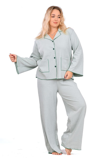Simplicity Light Green Button Pajama
