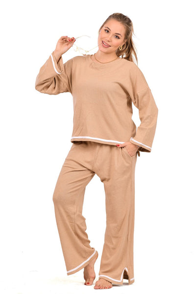 Lounge Wear Beige Line Pajama
