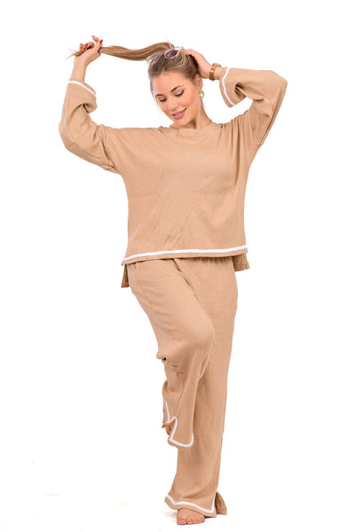 Lounge Wear Beige Line Pajama