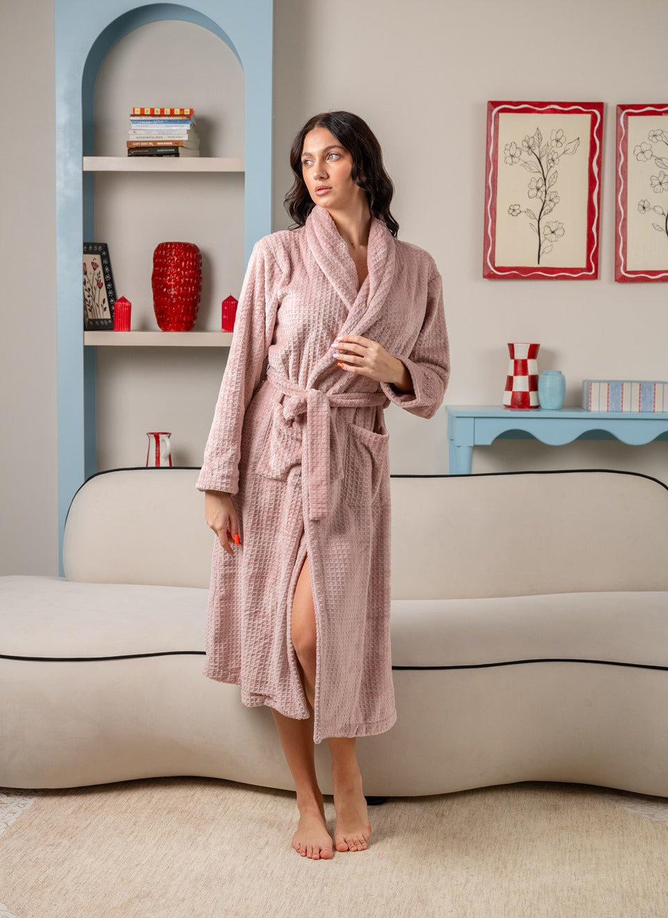 Plush Waffle-Texture Long Robe – My Secret